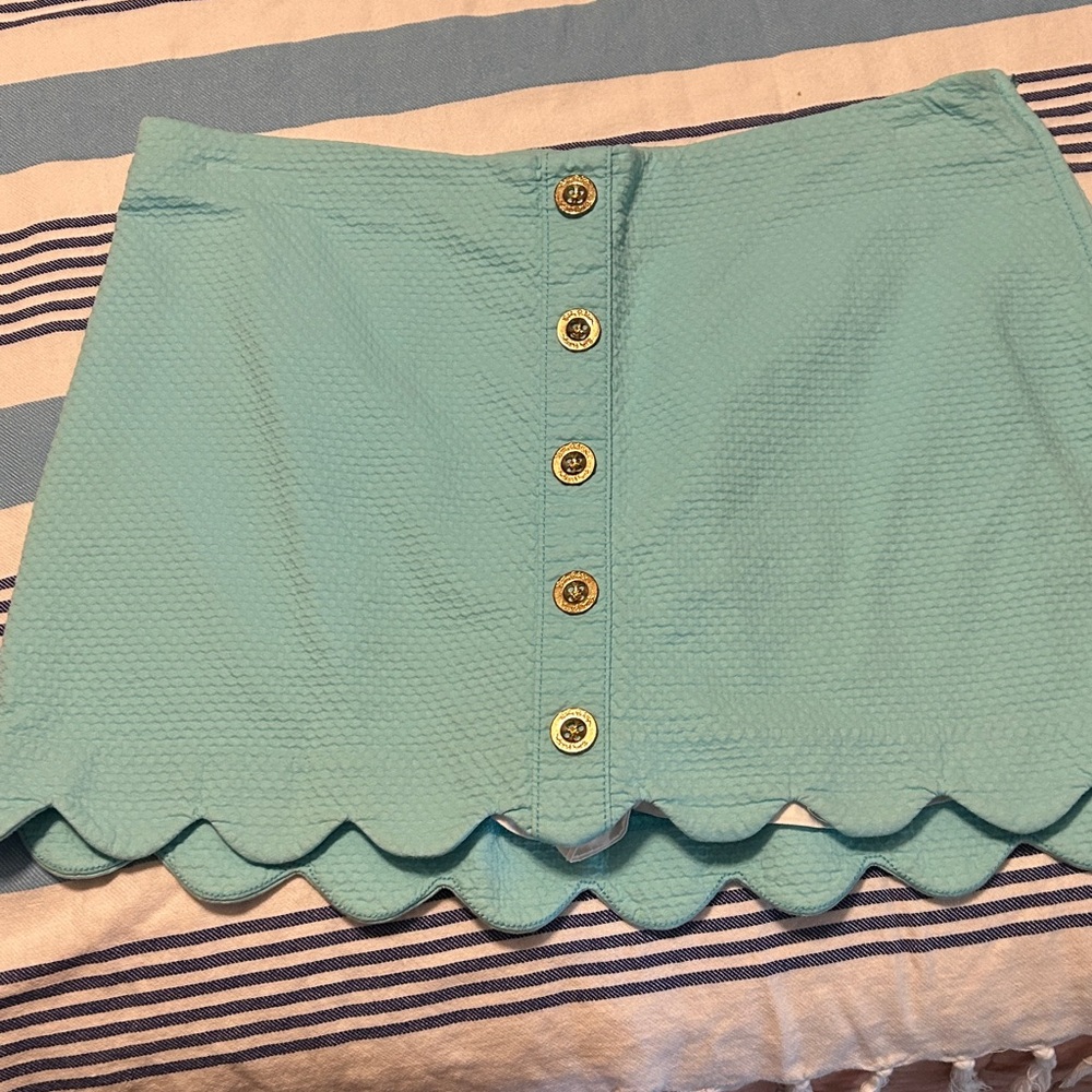 Lilly Pulitzer Aqua Scalloped Mini Skirt